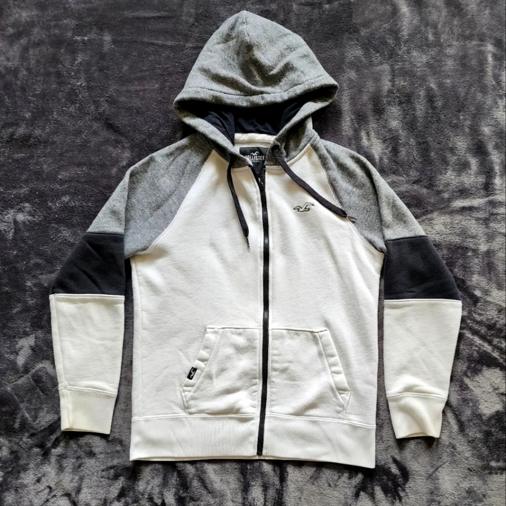 UNISEX Hollister California White Cotton Fleece Full Zip Hoodie size XS